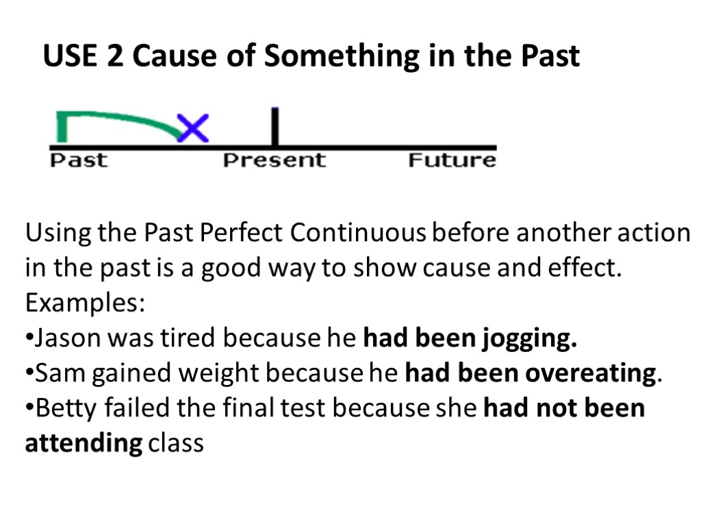 USE 2 Cause of Something in the Past Using the Past Perfect Continuous before